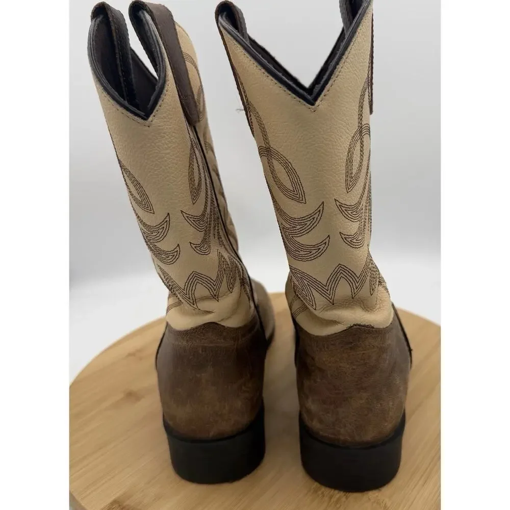 Cowboy Legend Brown Leather Western Boots Square Toe Youth Size 5